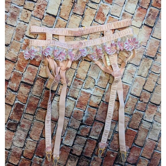 For Love & lemons Bloom Lace Garter Belt Neon Floral size xxs - Picture 3 of 5